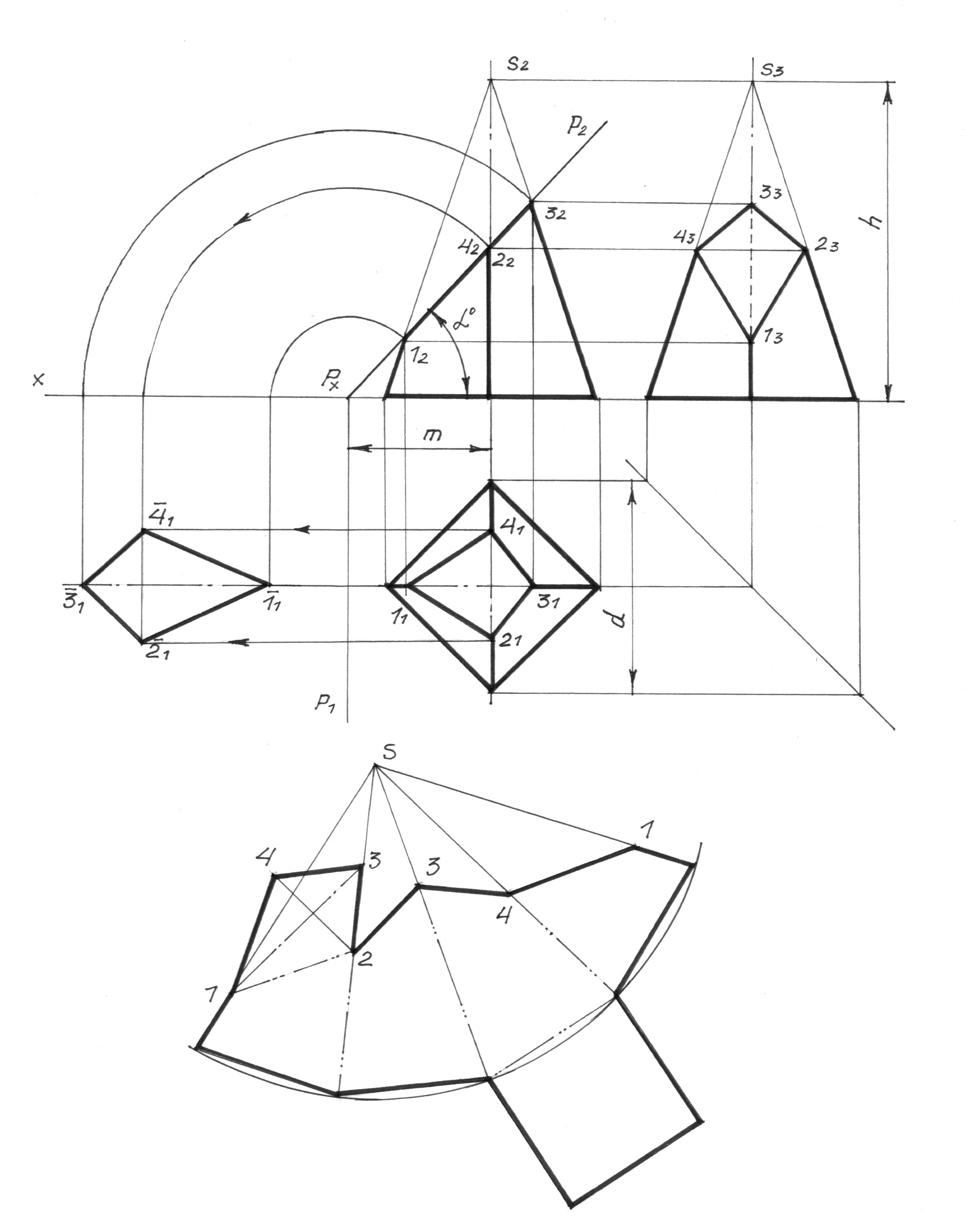 Усеченная четырехугольная пирамида чертеж